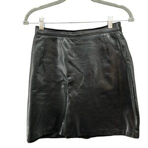Vintage Maxima Genuine Leather Mini Skirt Womens 26'' Waist (8) Black A-Line